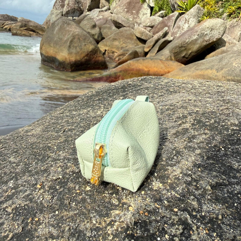 Porta Níquel / Mini Nécessaire Couro Menta Maresia