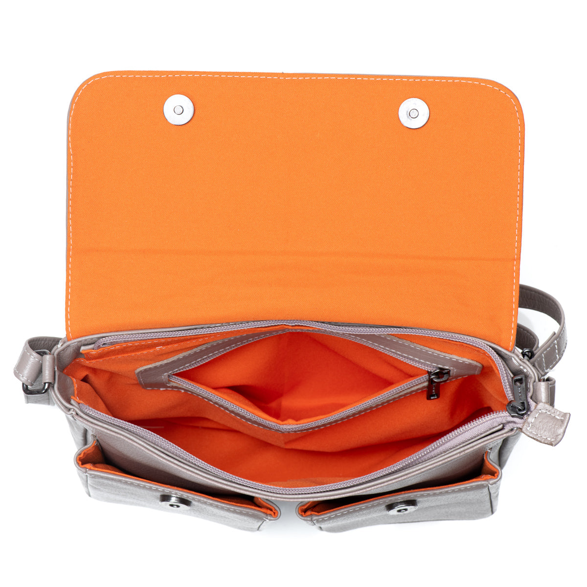 Bolsa Transversal Média Couro Cinza Marina