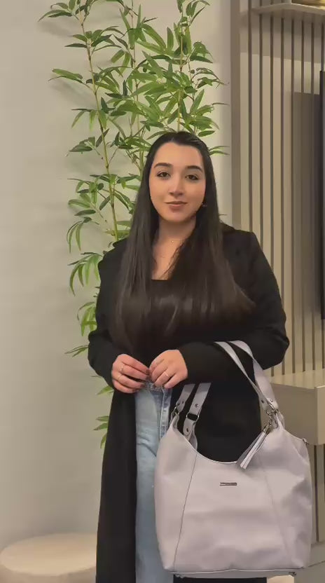 Bolsa Sacola Couro Cinza Claro Vitta