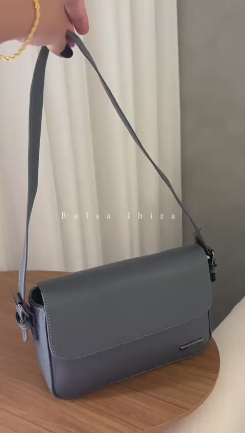 Bolsa Ombro Média Couro Grafite Ibiza
