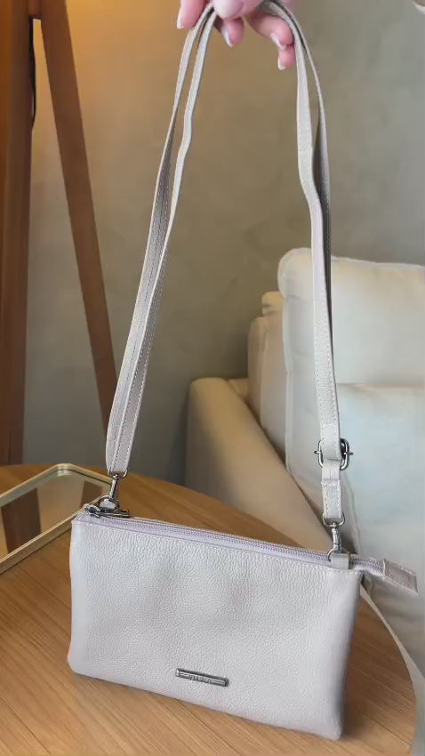 Bolsa Transversal Divisórias Couro Cinza Glace