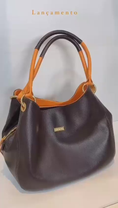 Bolsa Saco Com Divisórias Couro Café Charlotte