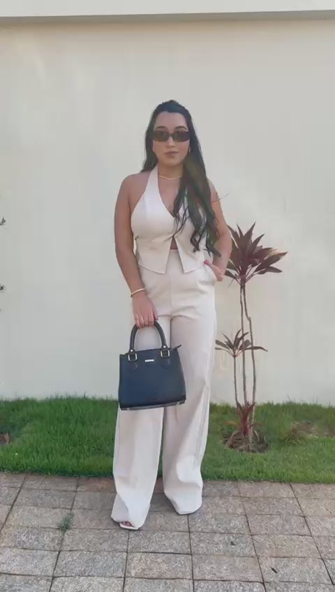Bolsa Feminina Transversal Tote de Couro Preto Sara