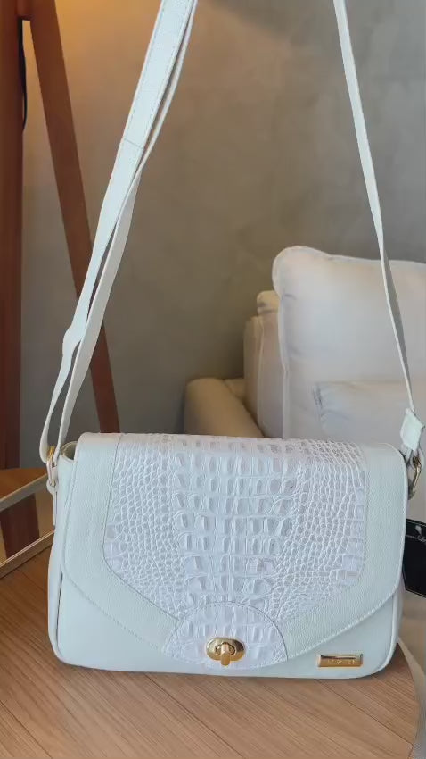 Bolsa Feminina Transversal Couro Off White Lila