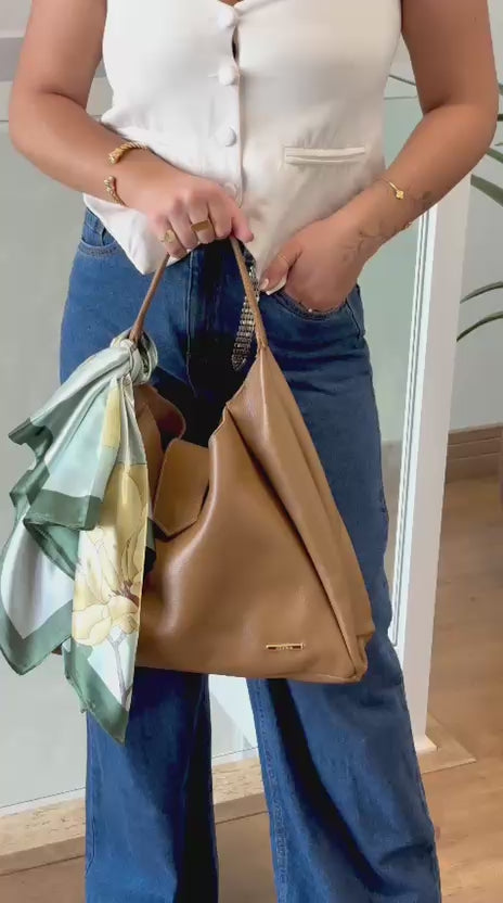 Bolsa Sacola Média Couro Caramelo Bárbara