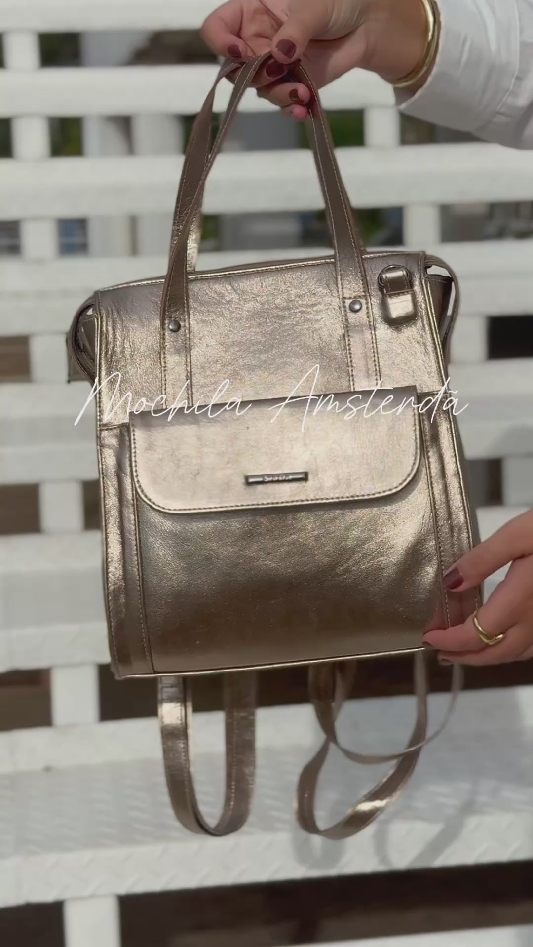 Mochila Feminina Média Couro Ouro Velho Amsterdã