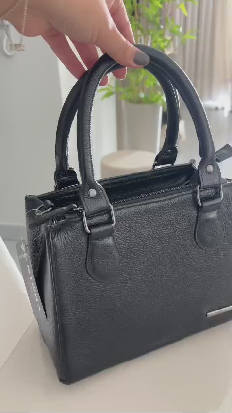 Bolsa Feminina Transversal Tote de Couro Preto Onix Mia