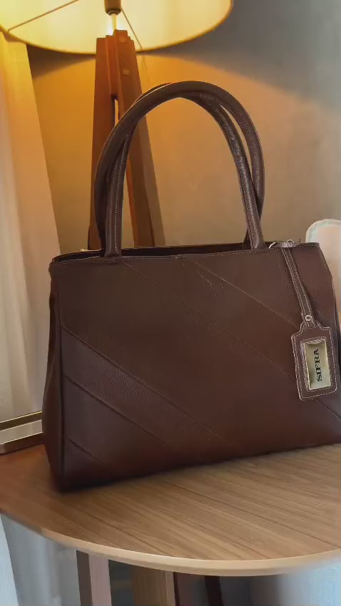 Bolsa de Ombro Estruturada Couro Marrom Celina