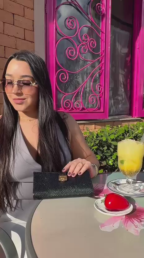 Carteira Média Fecho Couro Preto Juliana