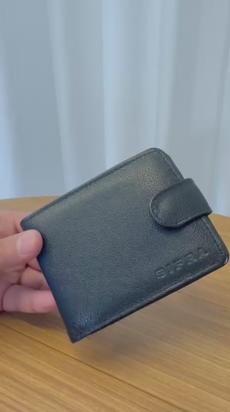 Carteira Masculina Couro Preto com Botão