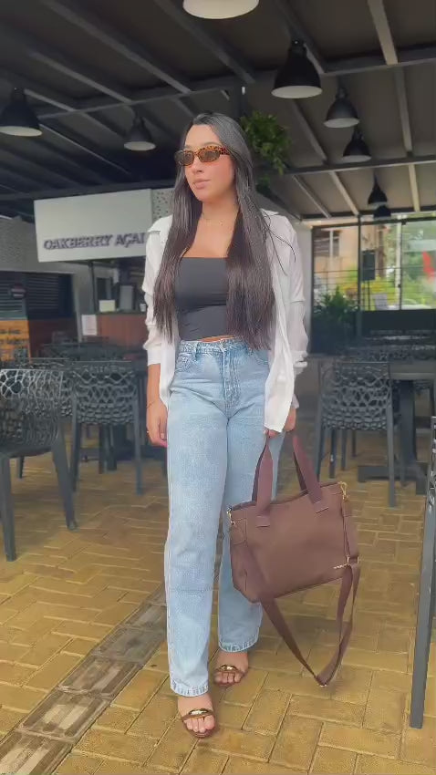 Bolsa Sacola Com Zíper Lona Marrom Essência