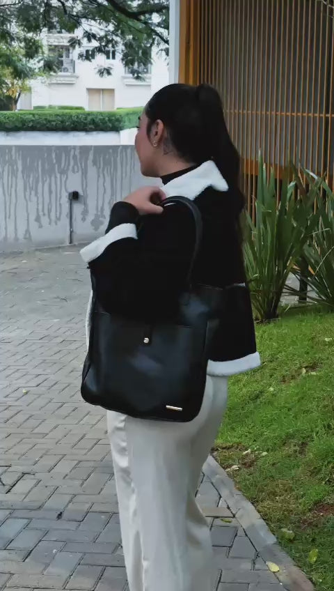 Bolsa Sacola Couro Preto Luci