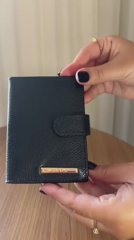 Porta Cartão e Documentos Feminino Couro Preto