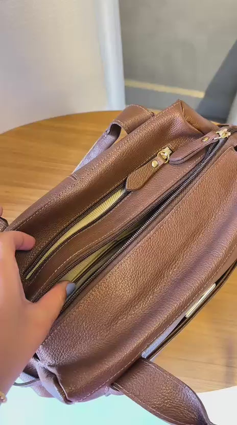 Bolsa Mão Média Couro Marrom Londres