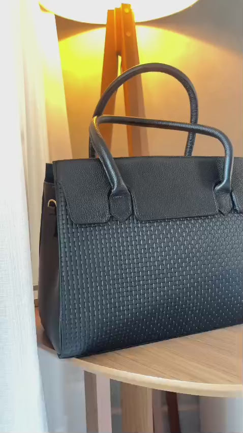 Bolsa Estruturada de Ombro Couro Preto Flavia