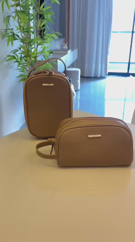 Kit Nécessaires Para Viagem Couro Caramelo