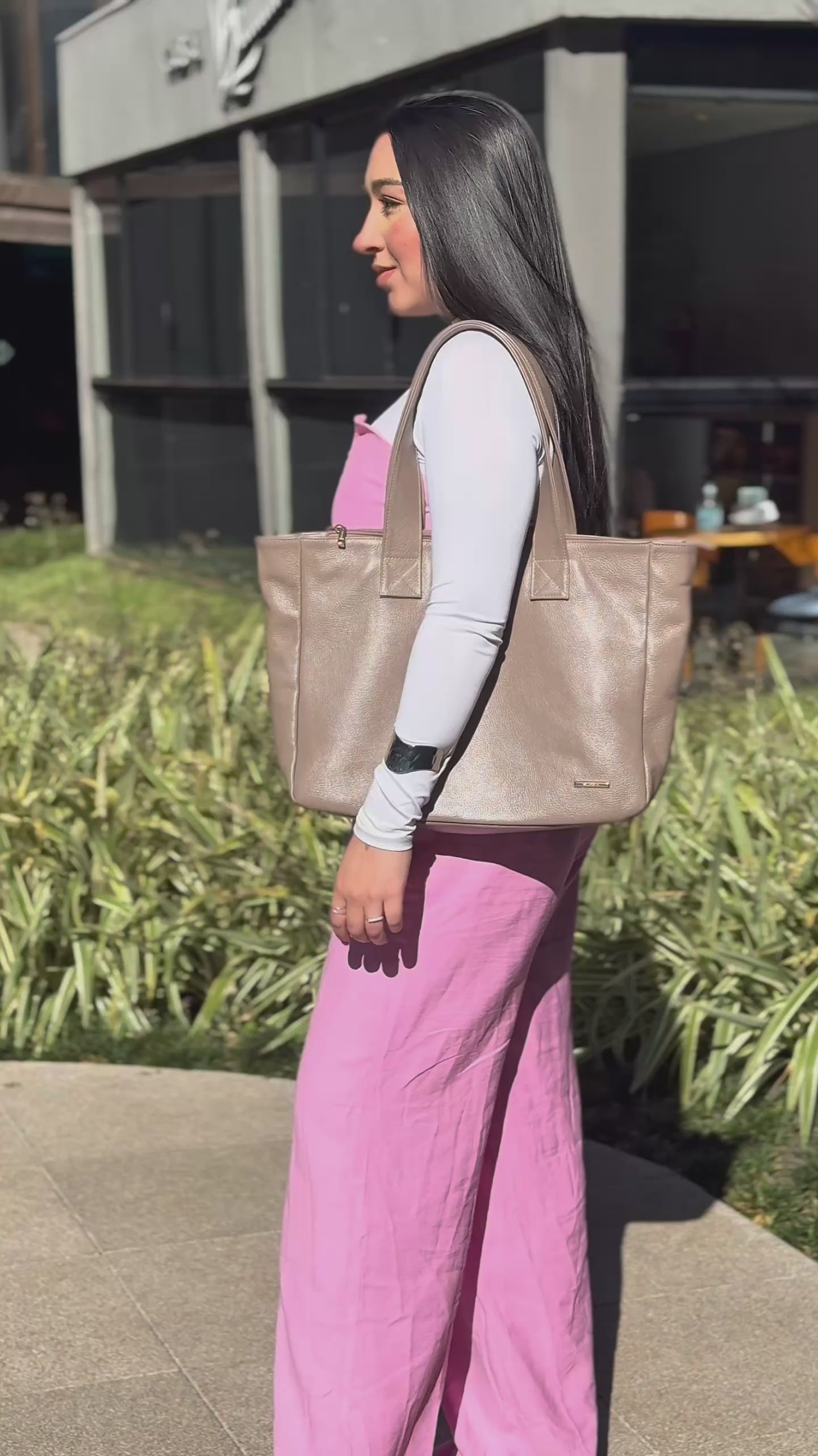 Bolsa Sacola Com Zíper Couro Cinza França