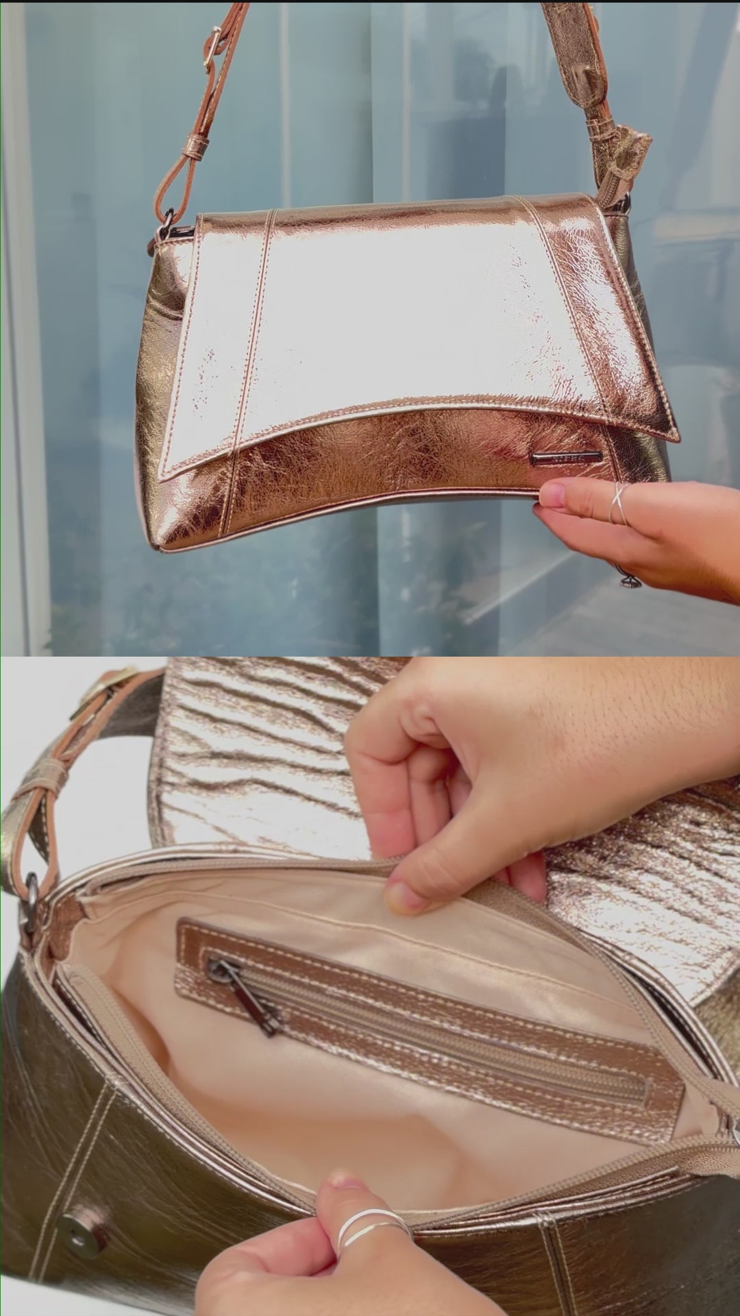 Bolsa Média de Ombro Couro Ouro Velho Martina
