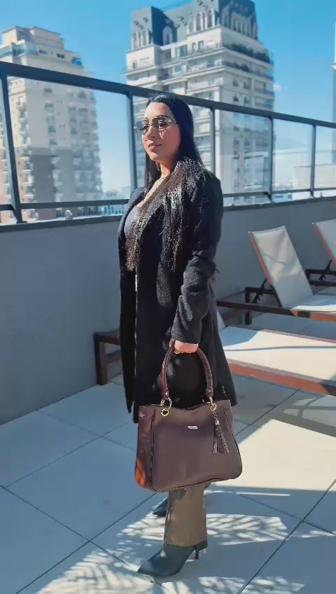 Bolsa Sacola Com Zíper Couro Amêndoa Madison