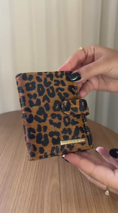 Porta Cartão e Documentos Feminino Couro Pelo Onça