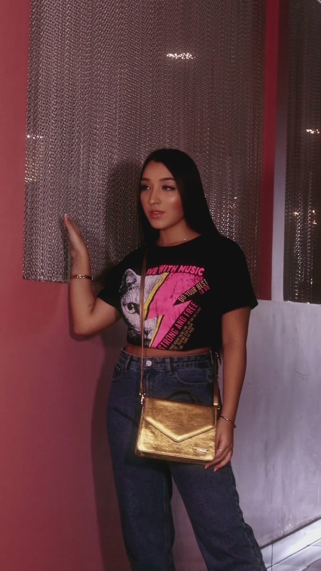 Bolsa Nina Tiracolo Pequena em Couro Bronze