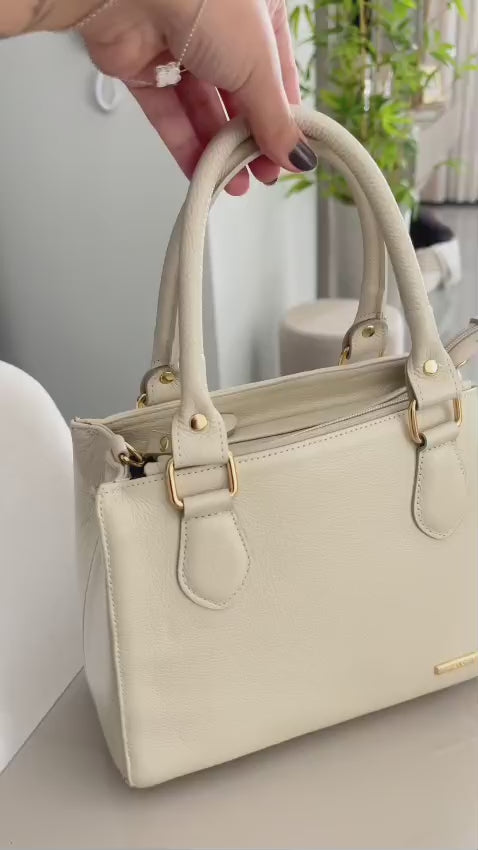 Bolsa Feminina Transversal Tote de Couro Off White Ouro Mia