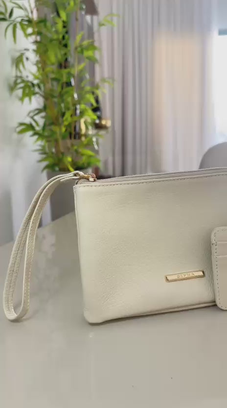 Nécessaire com Porta Cartão Couro Off White