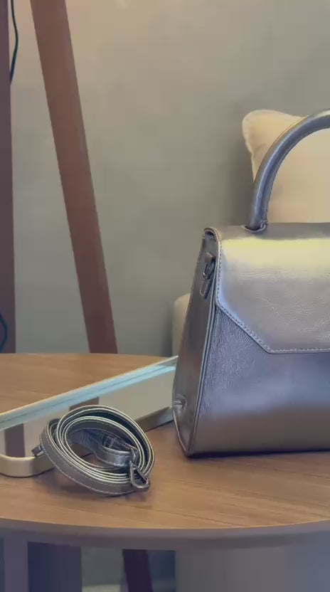 Bolsa Mão Transversal Couro Inox Paris