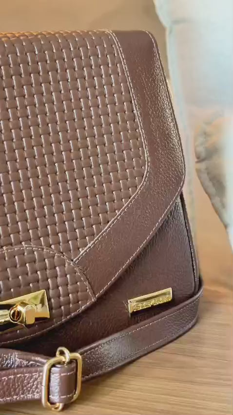 Bolsa Feminina Transversal Couro Marrom Lila