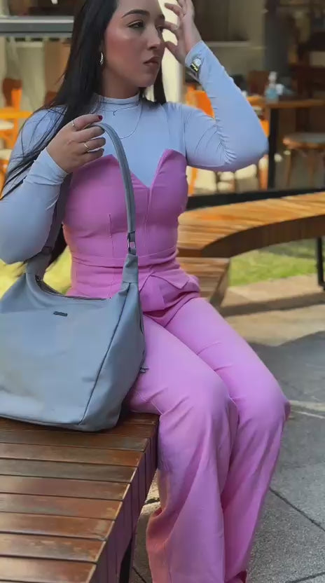 Bolsa Sacola Couro Cinza Claro Kelly