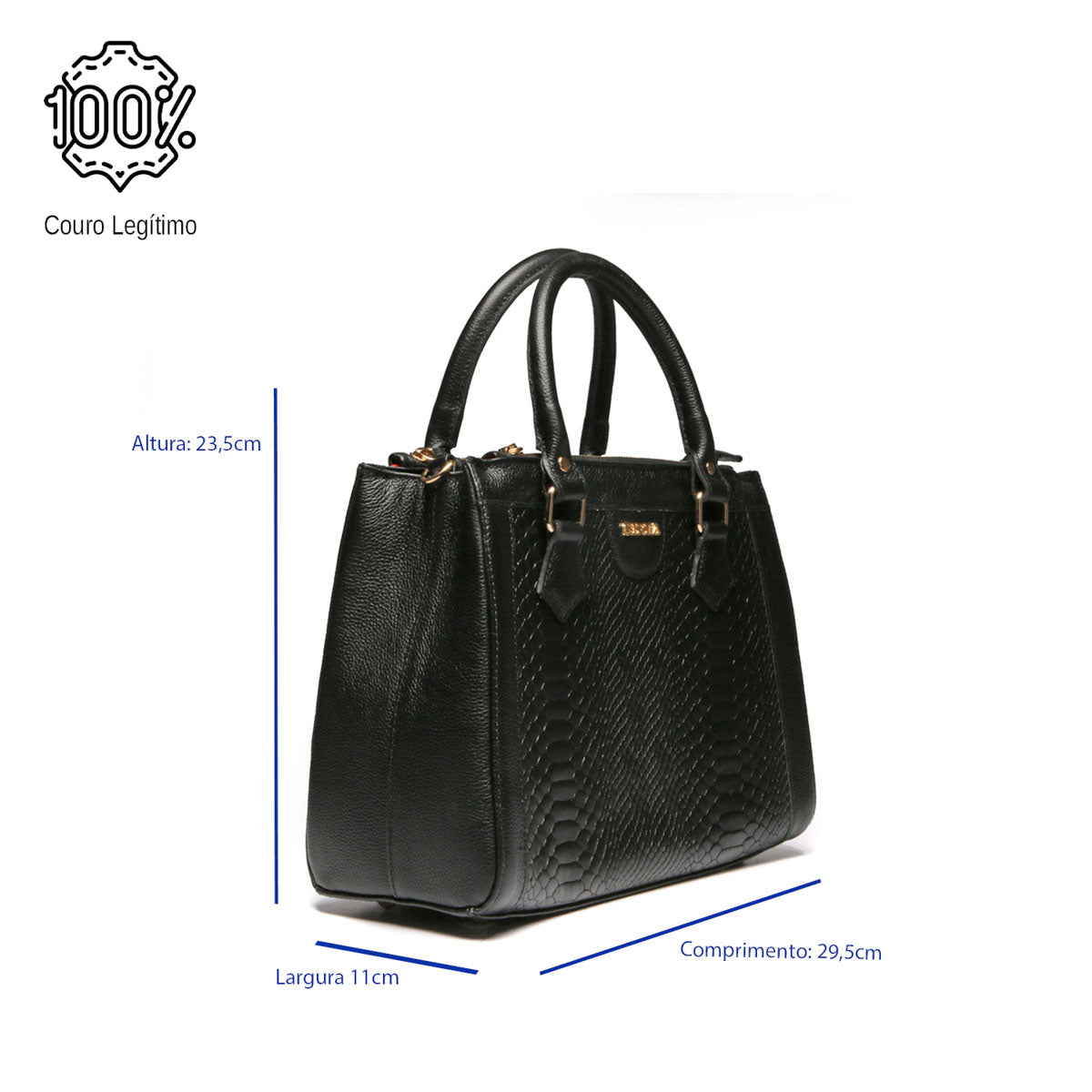Bolsa Transversal Tote Couro Preta Média Lara