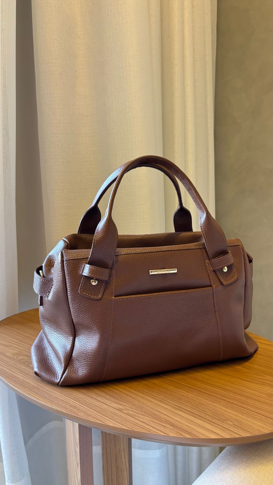 Bolsa Mão Média Couro Marrom Londres