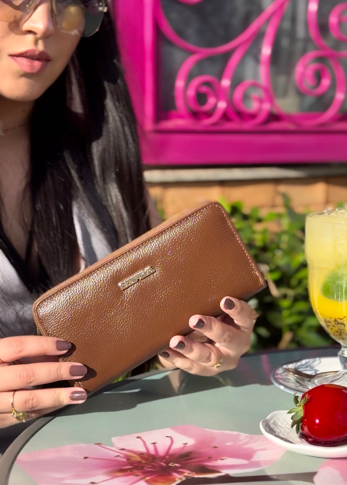 Carteira Feminina Couro Média Zíper Marrom Anita